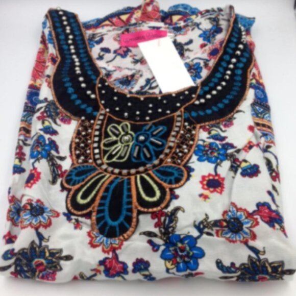Boho Sleeveless Embroidered and Embellished Top XL - Picture 2 of 3